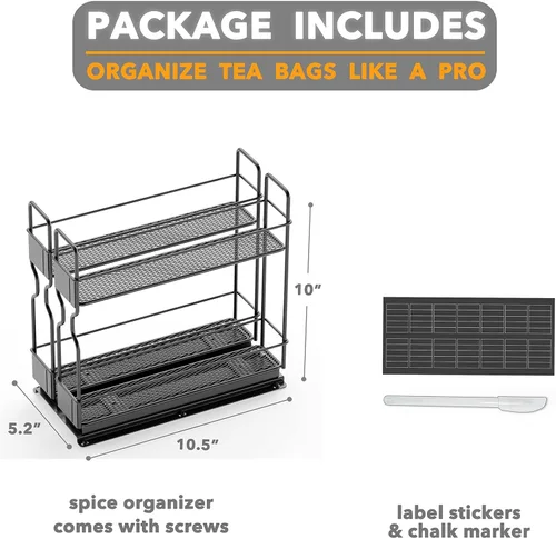 Vista 6 de SpaceAid Organizador de especias extraíble para gabinete, 2 cajones de 2 niveles, organizador de especias extraíble con 20 frascos