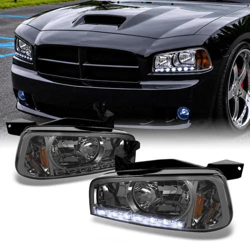 Vista 2 de AKKON - Faros delanteros LED DRL negros para Dodge Charger 06-10 con luces intermitentes de esquina izquierda + derecha