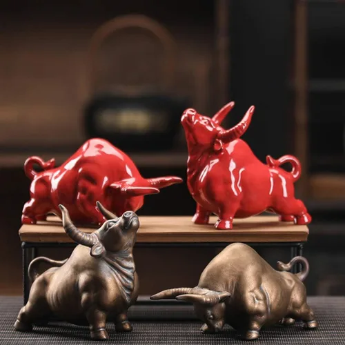 Vista 4 de VOSAREA Wall Street Bulls - Estatuas de buey del zodiaco chino, estatua de toro, escultura de Feng Shui, riqueza, prosperidad, decoración