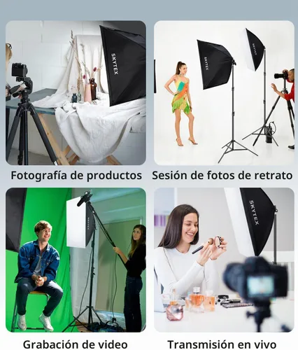 Vista 7 de Kit de Iluminación Softbox Skytex 2Pack, cajas Soft Box de 20x28 pulgadas Actualización de 135W, 2700-6400K, 100V-240V AC, bombilla LED E27