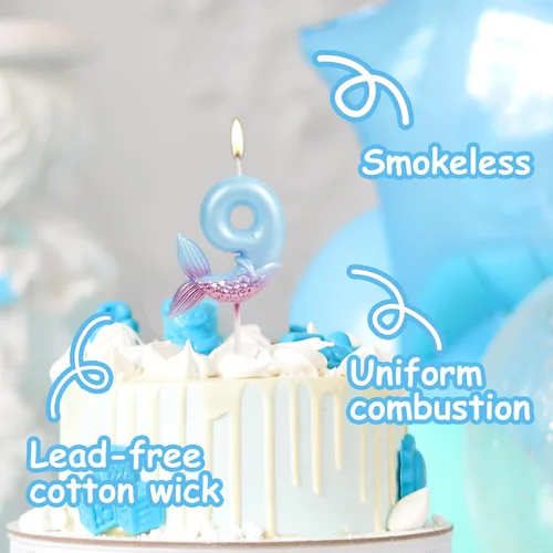Vista 4 de Velas de cumpleaños con números 7, decoraciones de cumpleaños de sirena, velas de feliz 7 cumpleaños para pasteles, velas de pastel de cumpleaños