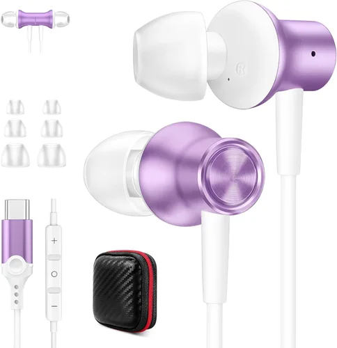 Vista 13 de Jiunai - Auriculares USB C para iPhone 18 Pro tipo C con micrófono negro Negro dorado