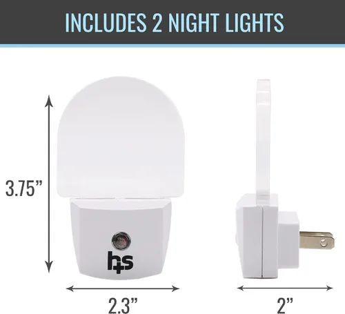 Vista 3 de HealthSmart Luz nocturna LED compacta, paquete de 2, tecnología de luz suave cálida, sensor de encendido/apagado automático, diseño moderno delgado