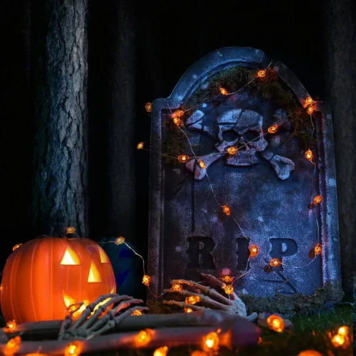 Vista 4 de Luces de calabaza de Halloween, paquete de 2 luces LED de calabaza que