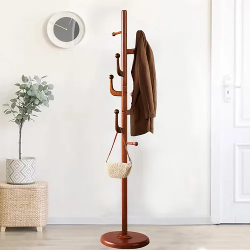 Vista 11 de Perchero de madera independiente, colgador de árbol de pasillo con ganchos de resina, perchero ajustable y resistente para colgar ropa, bolsas