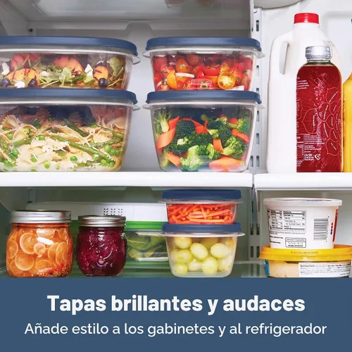 Vista 2 de Rubbermaid Easy Find Lids® Recipientes de almacenamiento de alimentos con tapas ventiladas, juego de 26 piezas, color azul