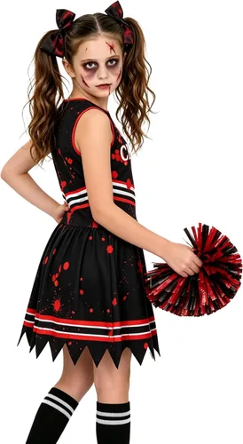 Vista 3 de Disfraz de animadora para niña, conjunto completo, accesorios de Halloween Negro Rojo 1