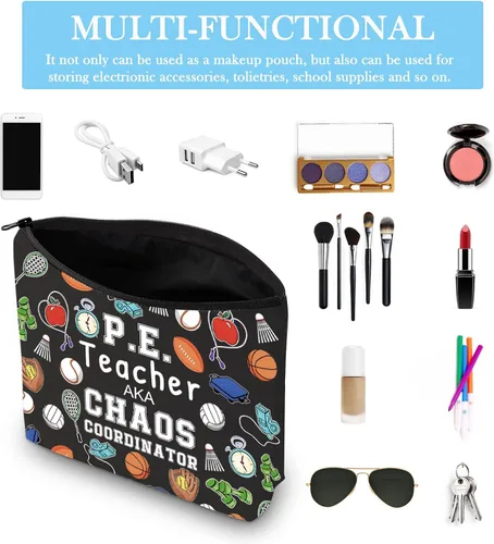 Vista 3 de P.E. Teacher Chaos Coordinator - Bolsa con cremallera para educación física, regalo para profesores, gimnasio, regalo para profesores, regalo