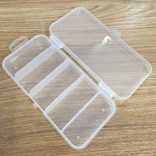 Vista 4 de Caja de accesorios de aparejos de pesca de plástico transparente visible, portátil, multifuncional, 5 compartimentos, organizador de hallazgos
