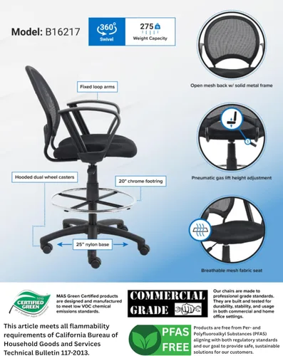 Vista 3 de Boss Office Products Taburete de redacción de malla con brazos de lazo en negro