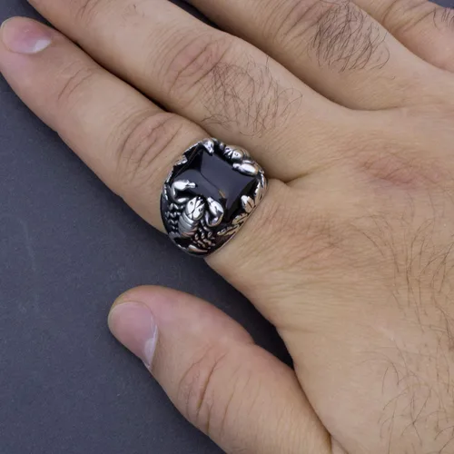 Vista 4 de Anillo elegante de ónix de plata de ley 925 con diseño de escorpión para hombre