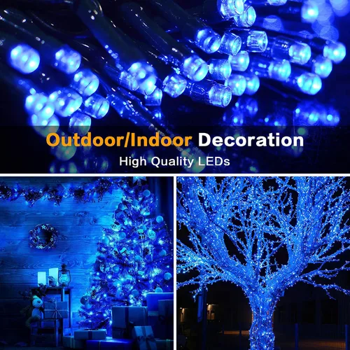 Vista 4 de AmyHomie Luces de Navidad Azules, 108 Pies 300 LED Luces de Cadena de Halloween para Exteriores Impermeables, de Extremo a Extremo Luces Decorativas