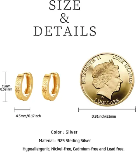 Vista 6 de Shinkhis Aretes de aro para hombre, plata de ley 925, color negro, pequeños, hipoalergénicos, para hombres, mujeres, niños, 0.630 in