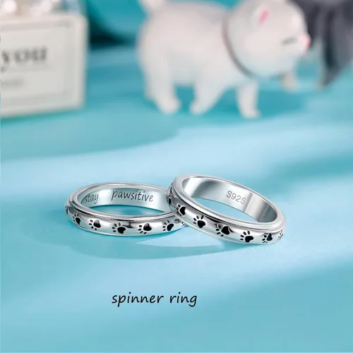 Vista 13 de LYTTMAB Keep Pawstive - Anillo de ansiedad para mujer, anillo giratorio con estampado de pata de perro y gato, anillo para ansiedad para mujer