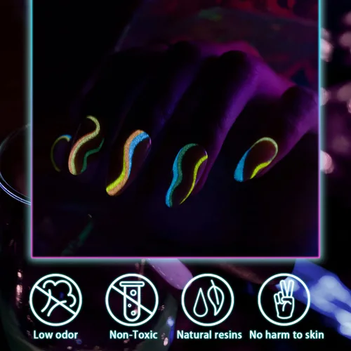 Vista 3 de RARJSM Revestimiento de gel para arte de uñas que brilla en la oscuridad, 12 colores pastel suaves, verde neón, azul, morado, rosa, pintura