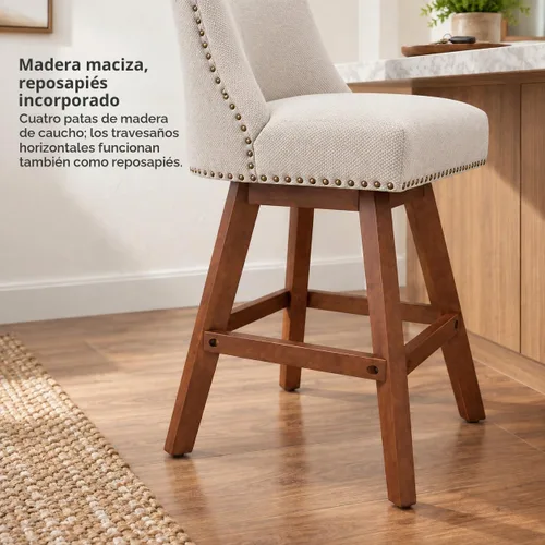 Vista 6 de Juego de 2 taburetes de bar giratorios modernos, taburetes de bar de 26.6 pulgadas de altura de mostrador beige con respaldo para isla de cocina