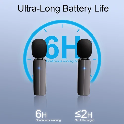 Vista 5 de Paquete de 2 micrófonos inalámbricos mini Lavalier de solapa para iPhone, teléfono Android (2 en 1) - micrófonos duales inalámbricos con clip de 65