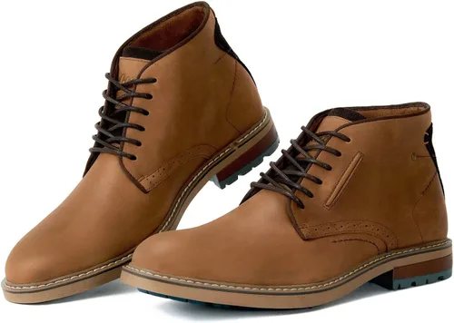 Vista 4 de Arkbird Botas Chukka para hombre, botines de cuero granulado con cordones de moda y comodidad casual Oxfords Marrón oscuro