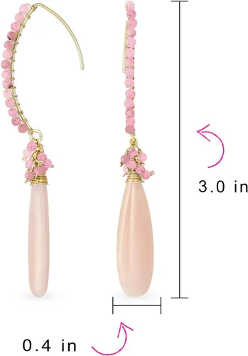 Vista 4 de Aretes colgantes de alambre bohemio con cuentas alargadas lineales con gancho de pescado, delgado, ligero, largo, lágrima, para mujeres