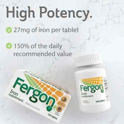 Vista 2 de Fergon Hierro de alta potencia altamente soluble y fácil de digerir, 27 mg de hierro, 100 tabletas