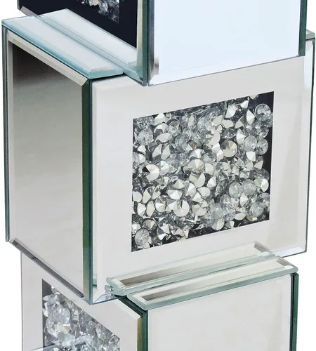 Vista 6 de Mesa auxiliar plateada con incrustaciones de cristal, mesa auxiliar moderna, mesa auxiliar cuadrada pequeña para sala de estar, dormitorio