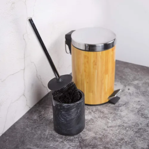 Vista 6 de Creative Home Juego de cepillo y soporte para bola de inodoro de mármol negro natural con funda de silicona, cepillo compacto de almacenamiento