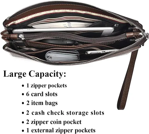 Vista 2 de BALIDIYA - Bolso de mano para hombre con cremallera Marrón talla única billetera de viaje