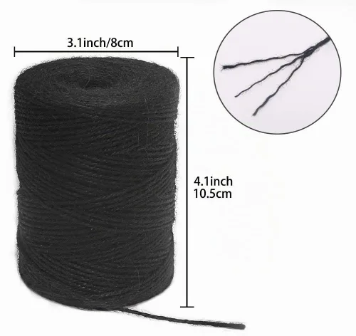 Vista 3 de Vivifying 200 m de hilo de yute negro, cordón de yute natural de 2 mm para manualidades, envoltorios de Halloween, jardín (negro)