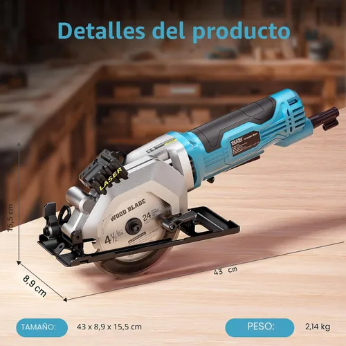 Vista 7 de SEESII Mini sierra circular, 4.8A 4000RPM con cable compacto 4-1/2" sierra