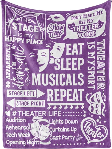 Vista 8 de Huglanket Manta de Regalo de Teatro Throw - Regalo para Amantes del Teatro de Broadway Niñas Niños Mujeres - Comer Dormir Musicales Repetir - 40" x
