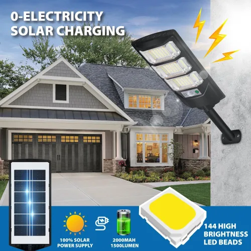 Vista 2 de Paquete de 2 luces solares para exteriores, 144 LED de 6500 K del anochecer al amanecer, luz de calle alimentada por energía solar IP65 impermeable