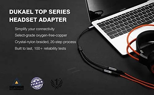 Vista 2 de DUKABEL Adaptador divisor de auriculares largos (4 pies3.9ft) TRS de 3 polos, micrófono y audio hembra a conector macho TRRS de 4 polos, audio