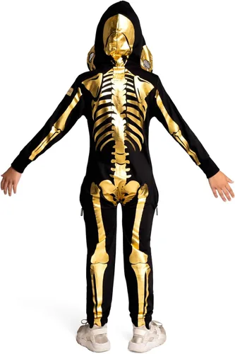 Vista 4 de Tipsy Elves Disfraz de esqueleto de Halloween, overol unisex de esqueleto para niños y jóvenes