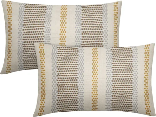 Vista 57 de Juego de 2 fundas de almohada negras y azules con rayas de puntos grises, decorativas para exteriores, estilo boho rústico, para sofá, cama, cojín