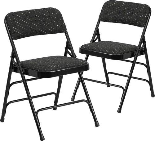 Vista 3 de EMMA + OLIVER Paquete de 2 sillas plegables curvadas de metal de tela con patrón negro Triple Braced, Double-Hinged, Fabric Upholstery