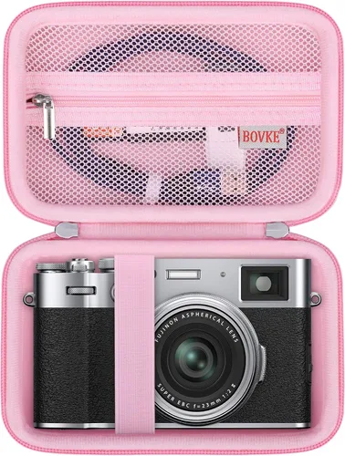 Vista 6 de BOVKE Funda de transporte para cámara digital Fujifilm X100VI / X100V / X-E5, bolsillo de malla adicional para accesorios de cámara Fuji, cables