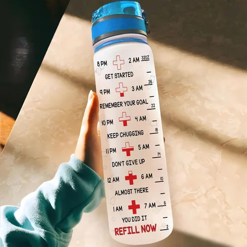 Vista 4 de Estetoscopio personalizado para enfermera, botella de agua motivacional de 32 onzas, nombre personalizado, enfermera, regalos para graduación