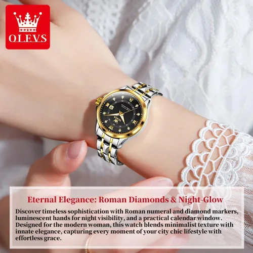 Vista 2 de OLEVS Classic Watches for Women Analog Quartz Watch Stainless Steel Rugged Waterproof Watches Unique Calendar Date Business Wrist Watch