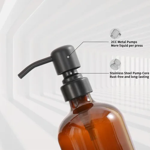 Vista 5 de Juego de dispensador de jabón ámbar Prus Waso, dispensador de jabón para fregadero de cocina con bomba de acero inoxidable negro, perfecto