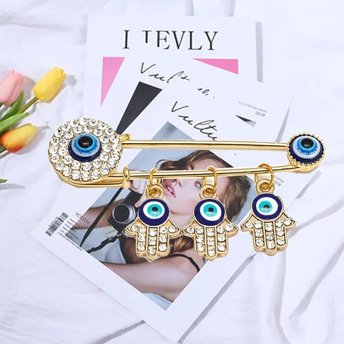 Vista 5 de Allah musulmán turco de mal de ojo Hamsa mano de Fátima broche alfileres joyería regalo
