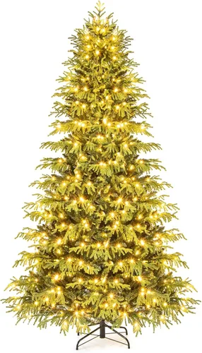 Vista 21 de Goplus Árbol de Navidad artificial preiluminado de 4.5 pies con nieve, árbol de Navidad completo con bisagras con 160 luces LED multicolores, 8