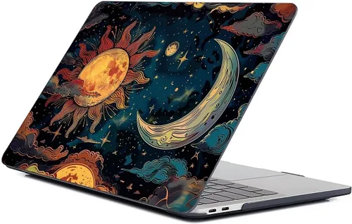 Vista 5 de para MacBook Air de 13 Pulgadas, Funda Negra con Patrón de Sol y Luna Brillando en Contraste Versión 2011-2017 de A1466/A1369 Carcasa Rígida