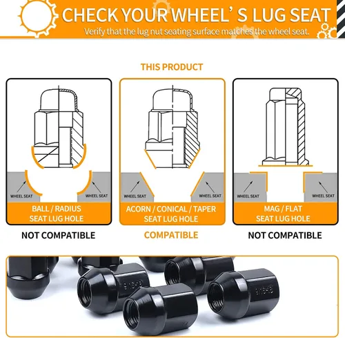 Vista 3 de MIKKUPPA 20 tuercas de llanta OEM 9/16-18, repuesto para Dodge Dakota 2006-2010, Durango 2004-2009, ruedas Ram 1500 Factory 2002-2010, asiento negro