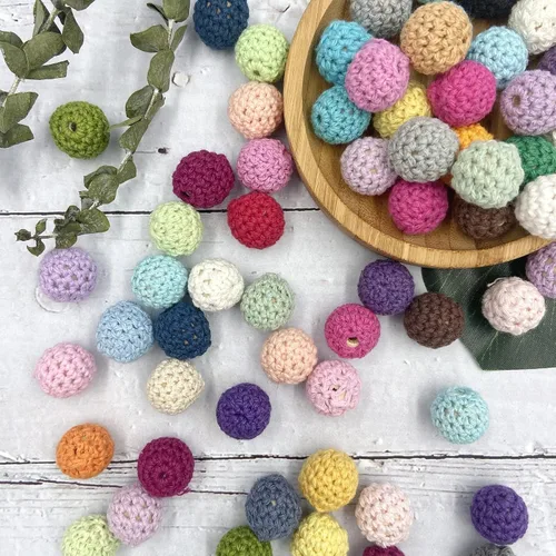 Vista 7 de Cuentas de ganchillo de algodón de madera de 0.630 in, 50 cuentas de colores mezclados para bricolaje collar pulsera
