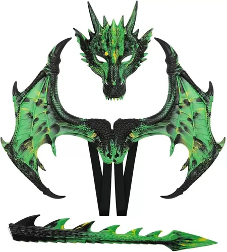 Vista 7 de Himine Alas de dragón Props Cosplay Wing con máscara de cola Negro