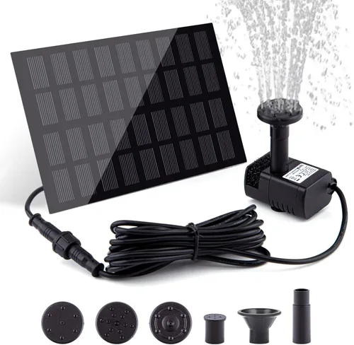 Vista 8 de Kit de bomba de fuente solar con panel solar separado, bomba de agua solar mejorada de 1.8 W con cable de 3 M de largo y 4 boquillas Fuente de agua