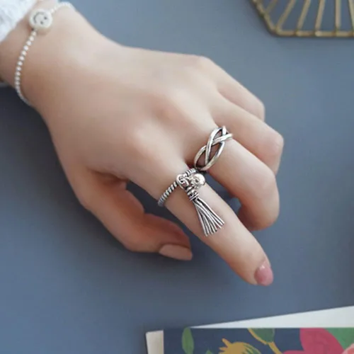Vista 29 de CANDYFANCY Anillo de nudo celta de plata de ley 925 abierto para el dedo medio nudillo para mujer, tamaño ajustable 4-7