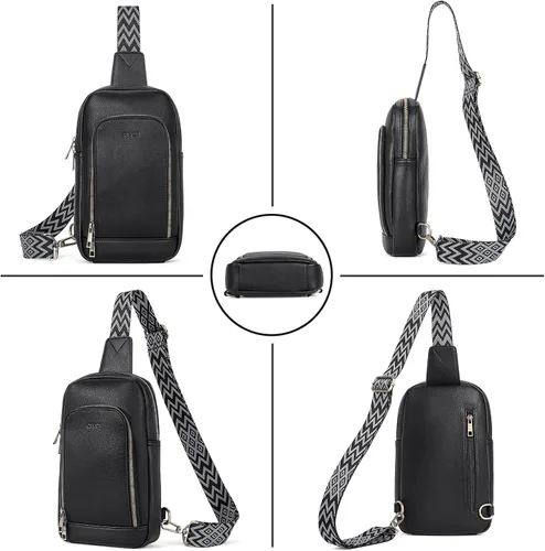 Vista 7 de CLUCI Bolso bandolera para mujer, bolso cruzado de cuero para mujer, a la moda, riñonera para hombres y mujeres, mochila grande para el pecho