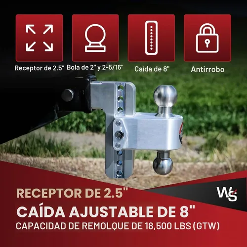 Vista 2 de Weigh Safe Soporte de bola de enganche de remolque ajustable, enganche de caída ajustable de 8 pulgadas para receptor de 2.5 pulgadas con juego de 4