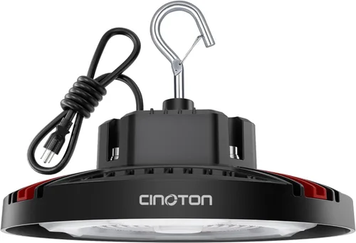 Vista 19 de CINOTON Luz LED UFO de Bahía Alta de 100W, Luces LED de Aluminio para Tienda con 15000LM, Iluminación de Bahía Comercial de 5000K para Almacén